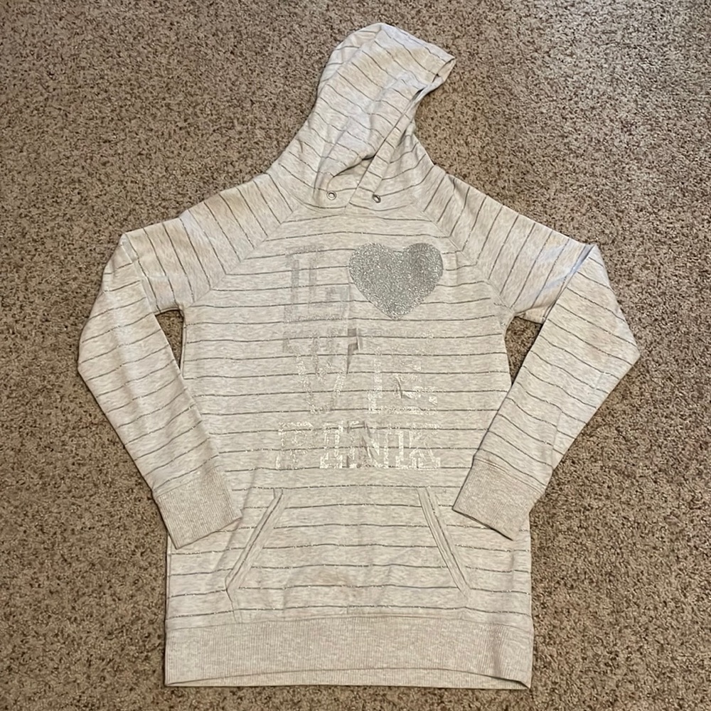 Love Pink Victoria’s Secret gray & silver tunic sweatshirt Size medium
